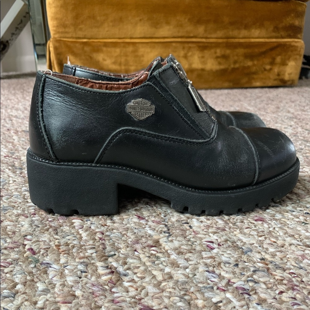 SOLD ON DEPOP::Harley Davidson platform heel boots